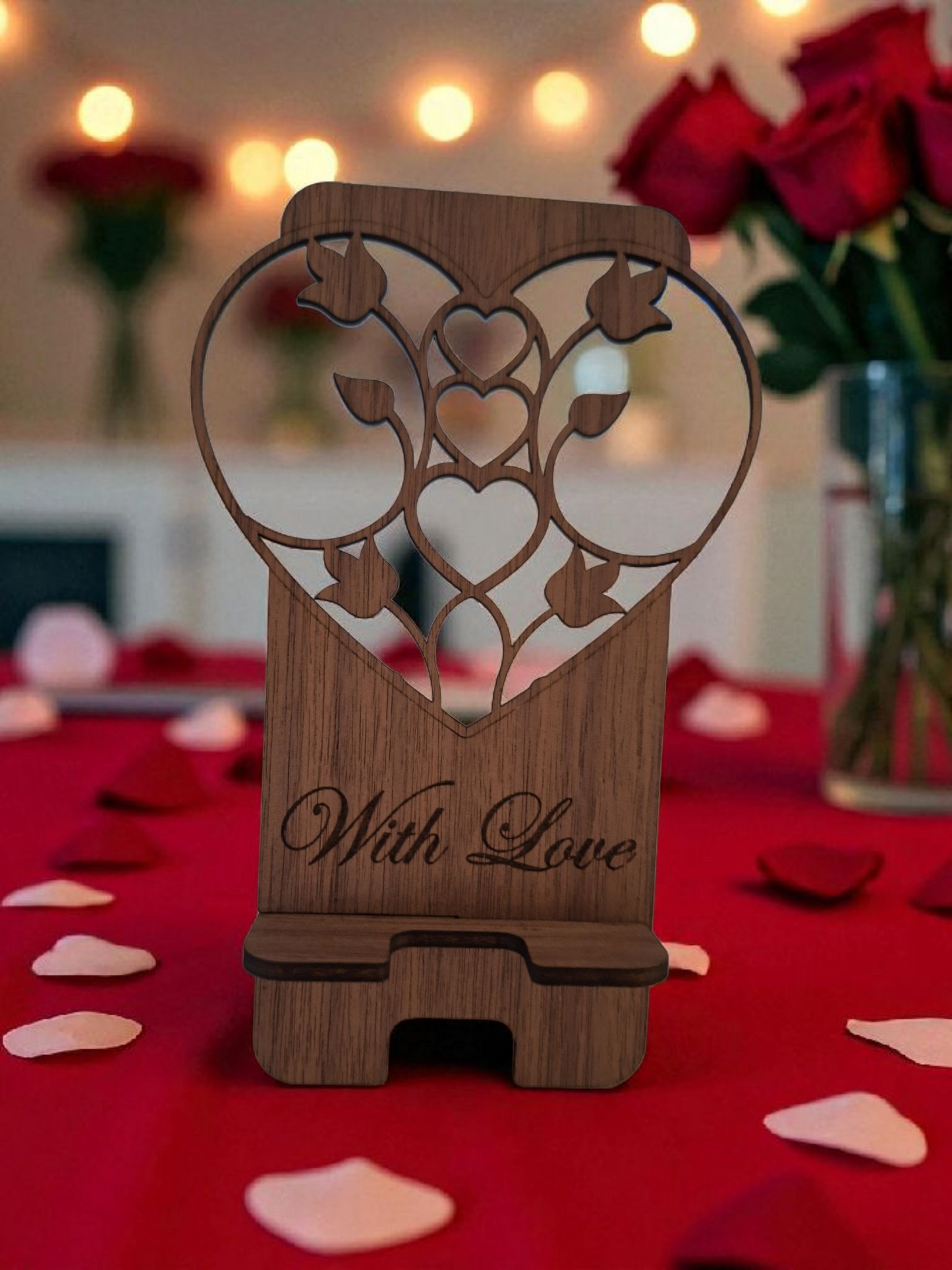 Valentine's Day Phone Stand - Custom Engraved Heart Design
