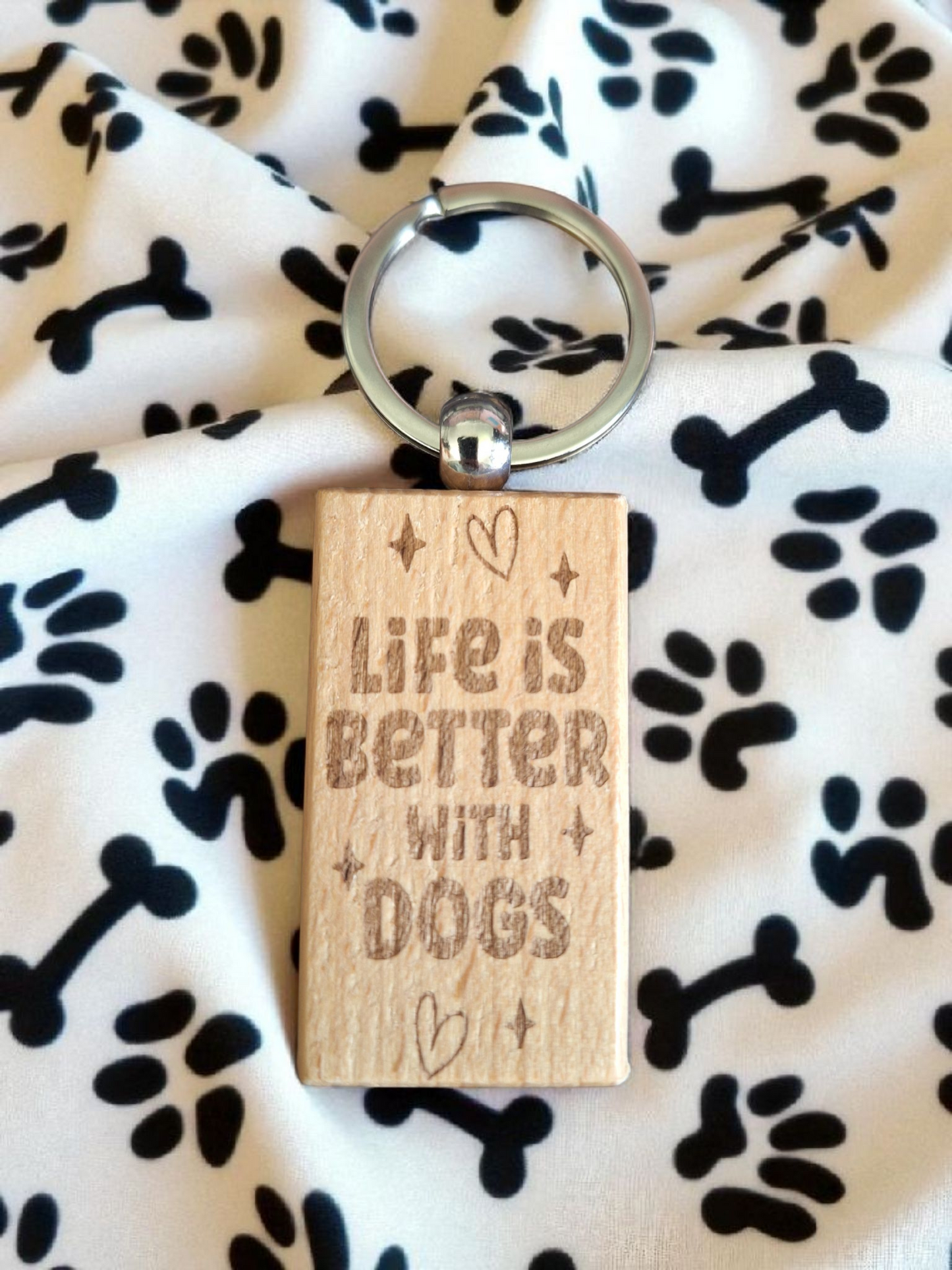 Life is Better with Dogs Keychain - Custom Engraved Dog Lover Gift - Set Of 2