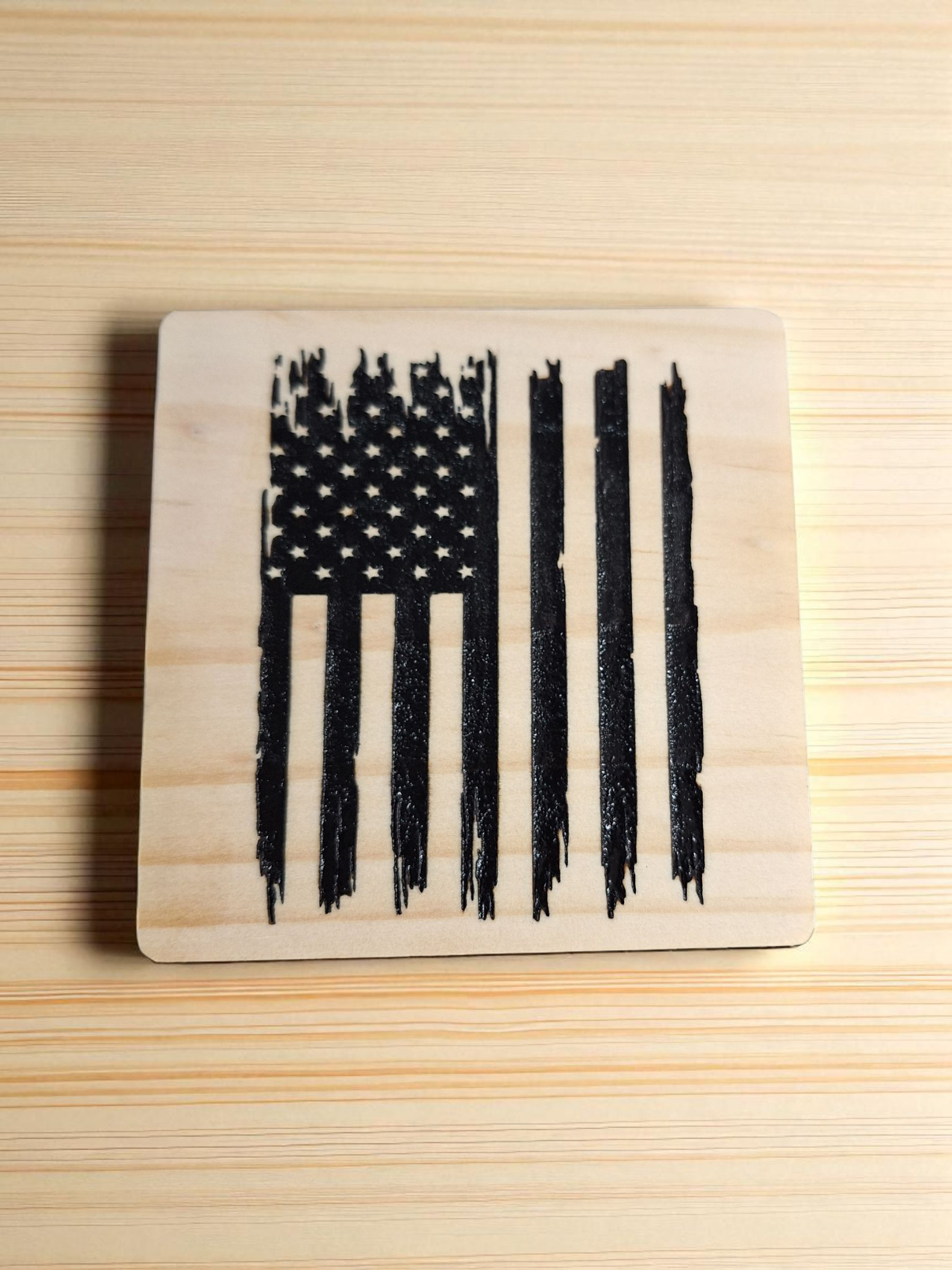 Basswood American Flag Coaster