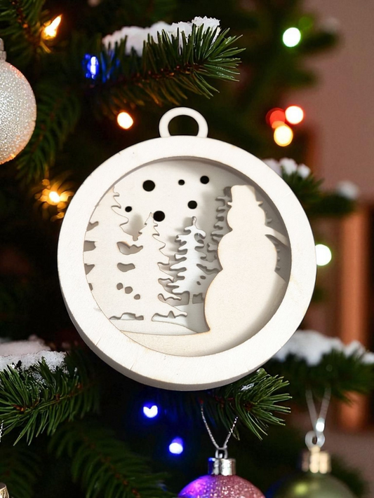 Layered Snowman with Trees Ornament - Unique Christmas Decor