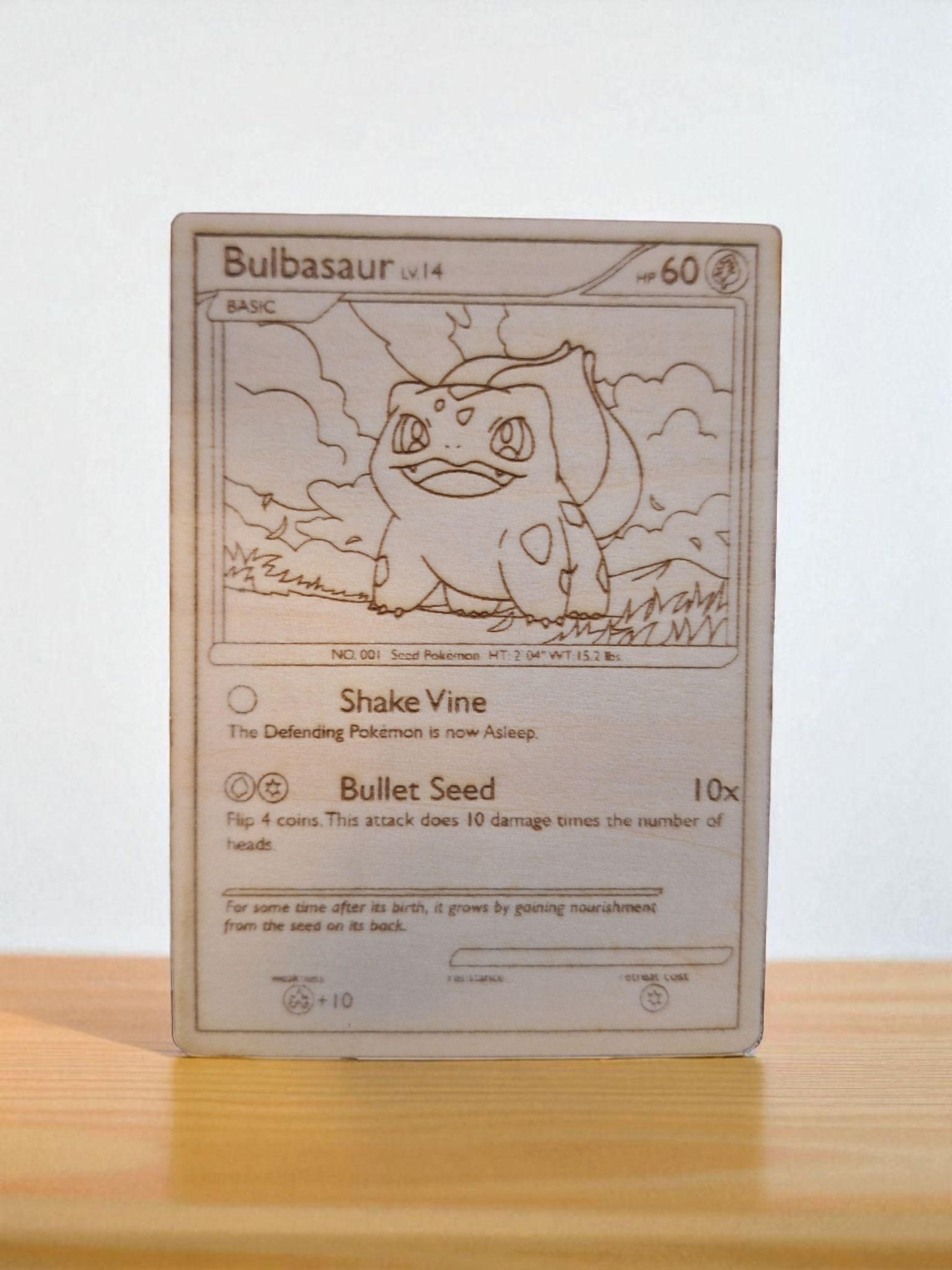 Wooden Bulbasaur Pokémon Card 2.5"x3.5"