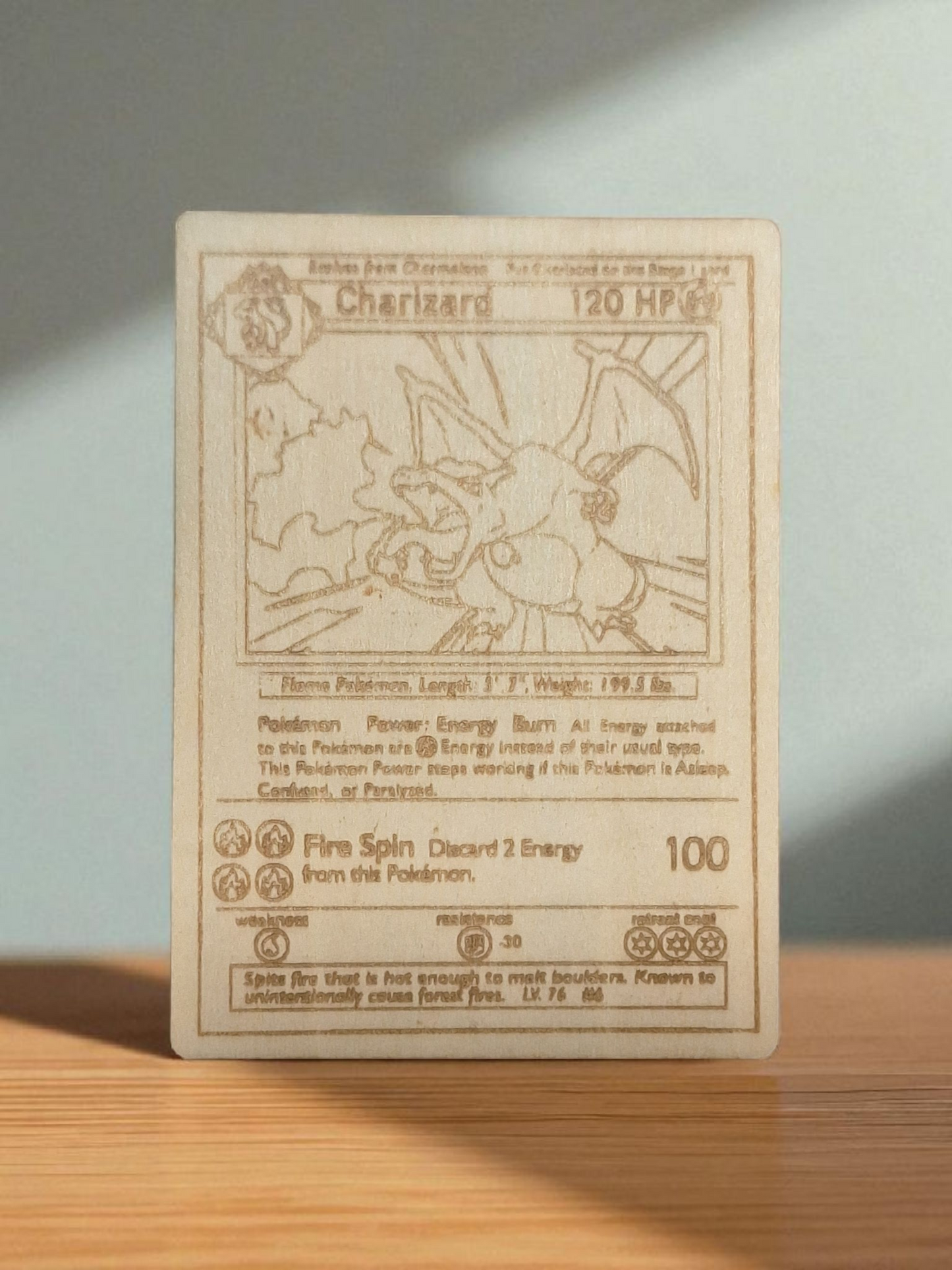Wooden Charizard Pokémon Card 2.5"x3.5"