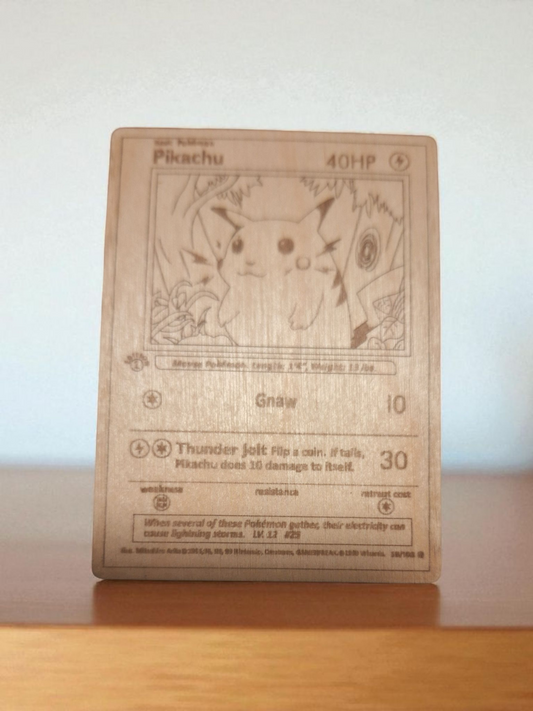 Wooden Pikachu Pokémon Card 2.5"x3.5"