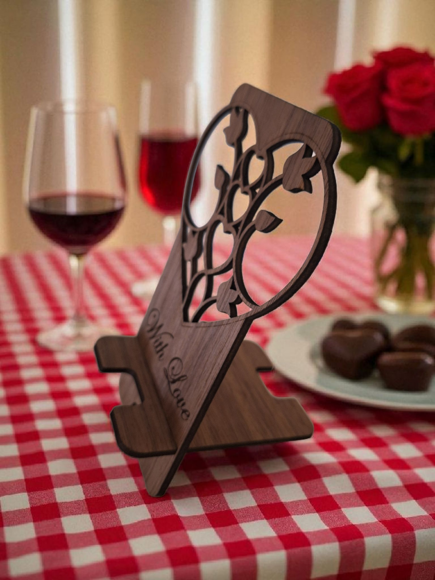 Valentine's Day Phone Stand - Custom Engraved Heart Design